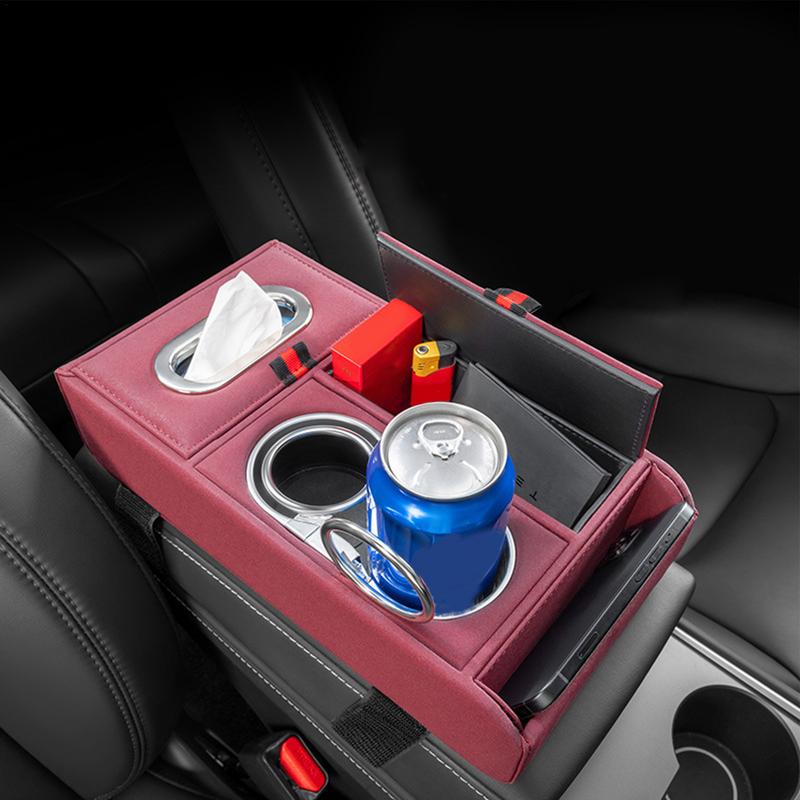 Car Armrest Cover With Cup Holder Waterproof PU Leather Storage Box Center Console Storage Organizer Armrest Box Heightening Pad