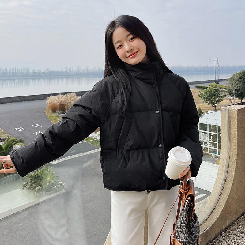 

Women s new stand-up collar windproof lightweight thickened fluffy warm cold loose short high quality fabric casual sports jacket S чёрный