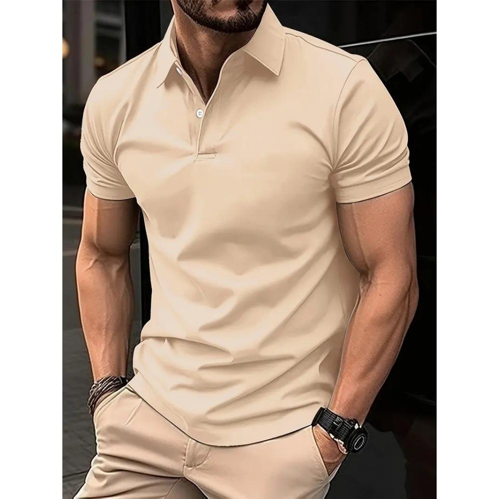 Men's Casual Solid Color Button Short Sleeved T-shirt Polo Shirt