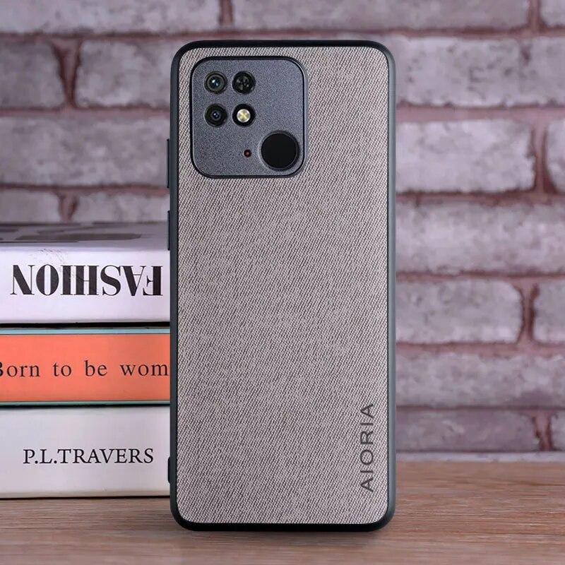 

Чехол для Xiaomi Redmi 10C 10A NFC, роскошный текстильный кожаный чехол из мягкого ТПУ, жесткий чехол для телефона из ПК для Xiaomi Redmi 10C, чехол Funda Redmi 10A светло-серый