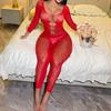Sexy Underwear Long-sleeved Halter Jacquard Mesh Sexy Hollow Onesie Pajamas Tights