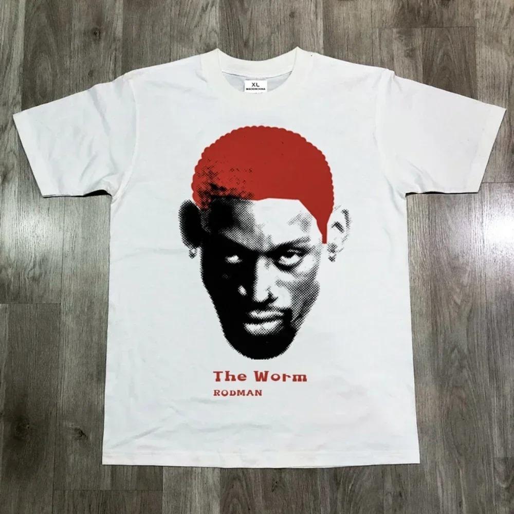 Retro Černé Dennis Rodman "The Worm" Basketbalová Hvězda Vintage Portrét Grafika Ležérní Bavlněné Tričko s Krátkým Rukávem