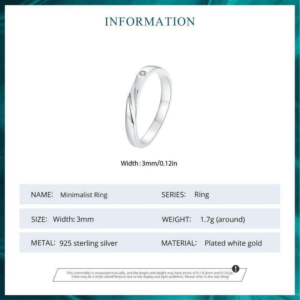 BAMOER 925 Sterling Silver Simple Sparkling Band Ring Minimalist Stackable Ring for Women with Clear Cubic Zirconia