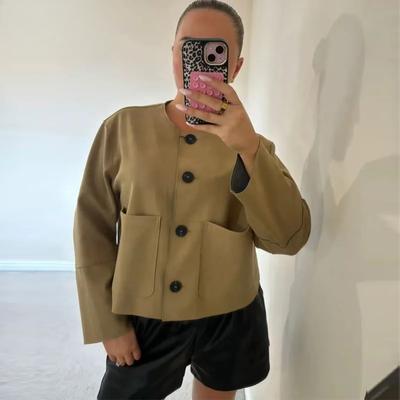 Damenjacken Herbst Cropped Wildlederjacke Damenmode Langarm Übergangsjacke Lässig Knopf Kurz Uni Mäntel