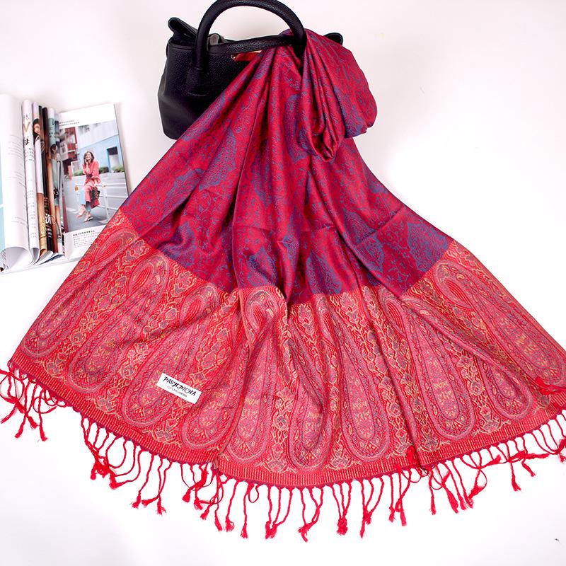 Ethnic Style Cashew Scarf Air Conditioner Large Shawl Scarf Dual-Purpose Jacquard Fringed Spring And Summer Long Cotton Scarf Women