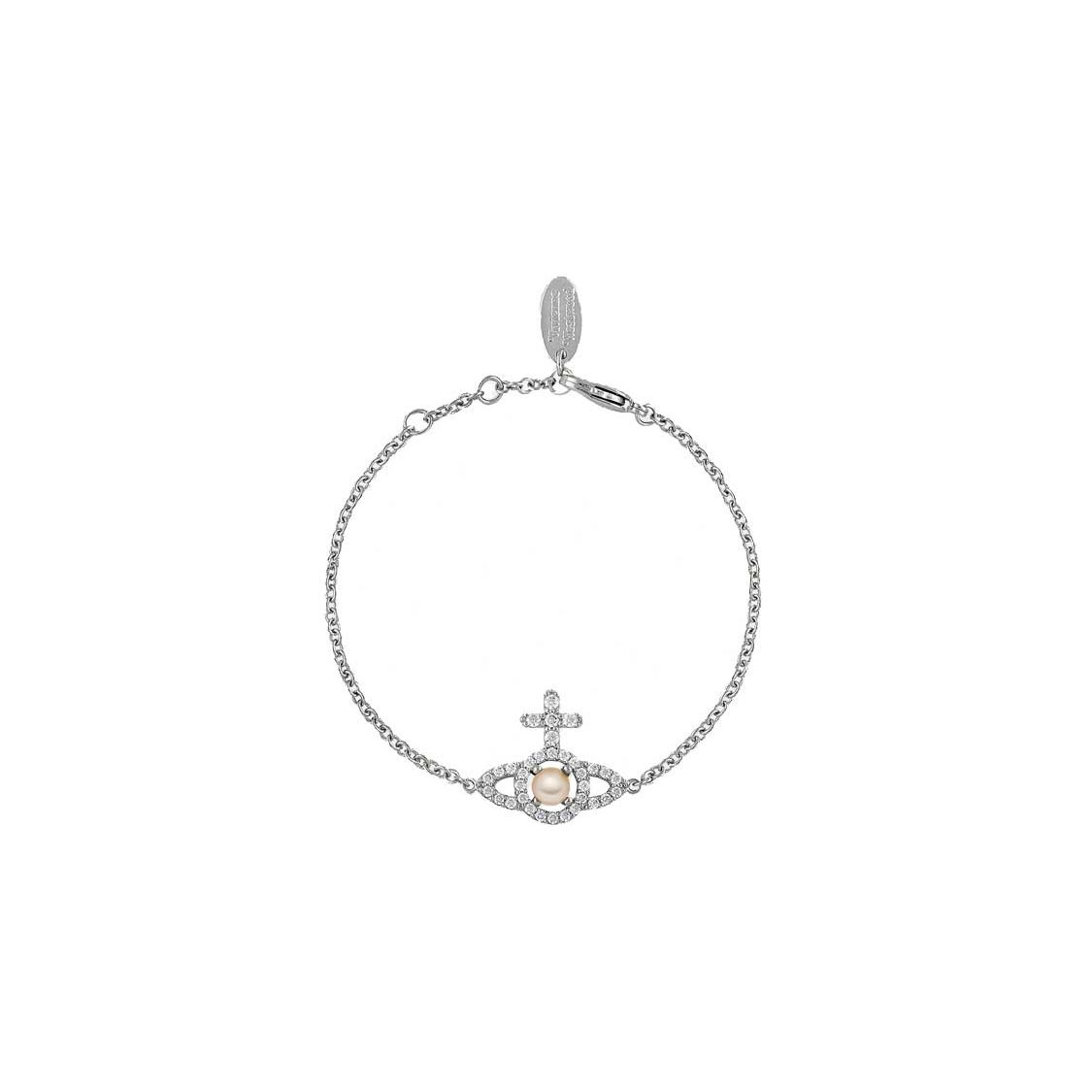 Vivienne Westwood Olympia Cross Saturn Pearl Crystal Brass Bracelet Women bracelet Silver 6102021E02P132P132 Box