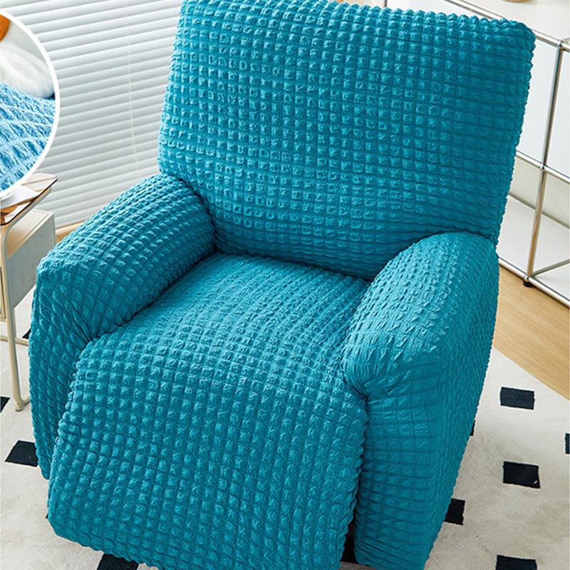 Seersucker Plaid Full-wrap Recliner Chair Cover Solid Color Armchair Cover Anti-slip Single Sofa Protector for Home Hotel Decor