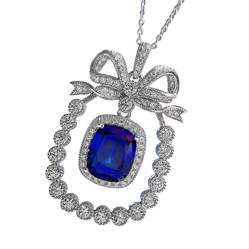 2023 New 925 Silver Necklace Sapphire 10 * 12 Pendant Women's European and American Heroes Set Live 2a Zircon Wedding Jewelry