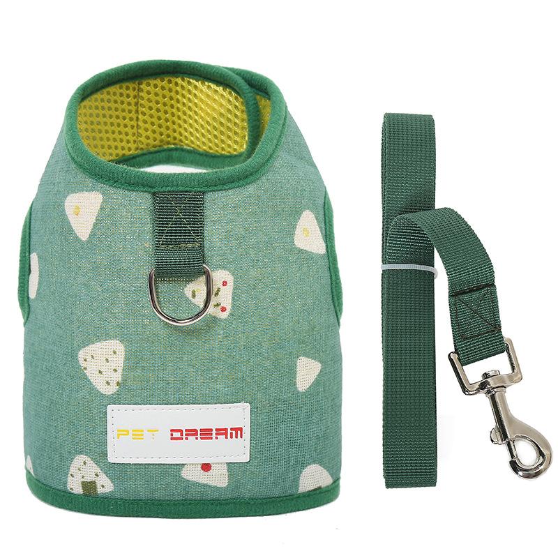 

Chest strap vest style traction rope, dog walking rope, cat rope, cute small dog pet supplies, anti slip зелений