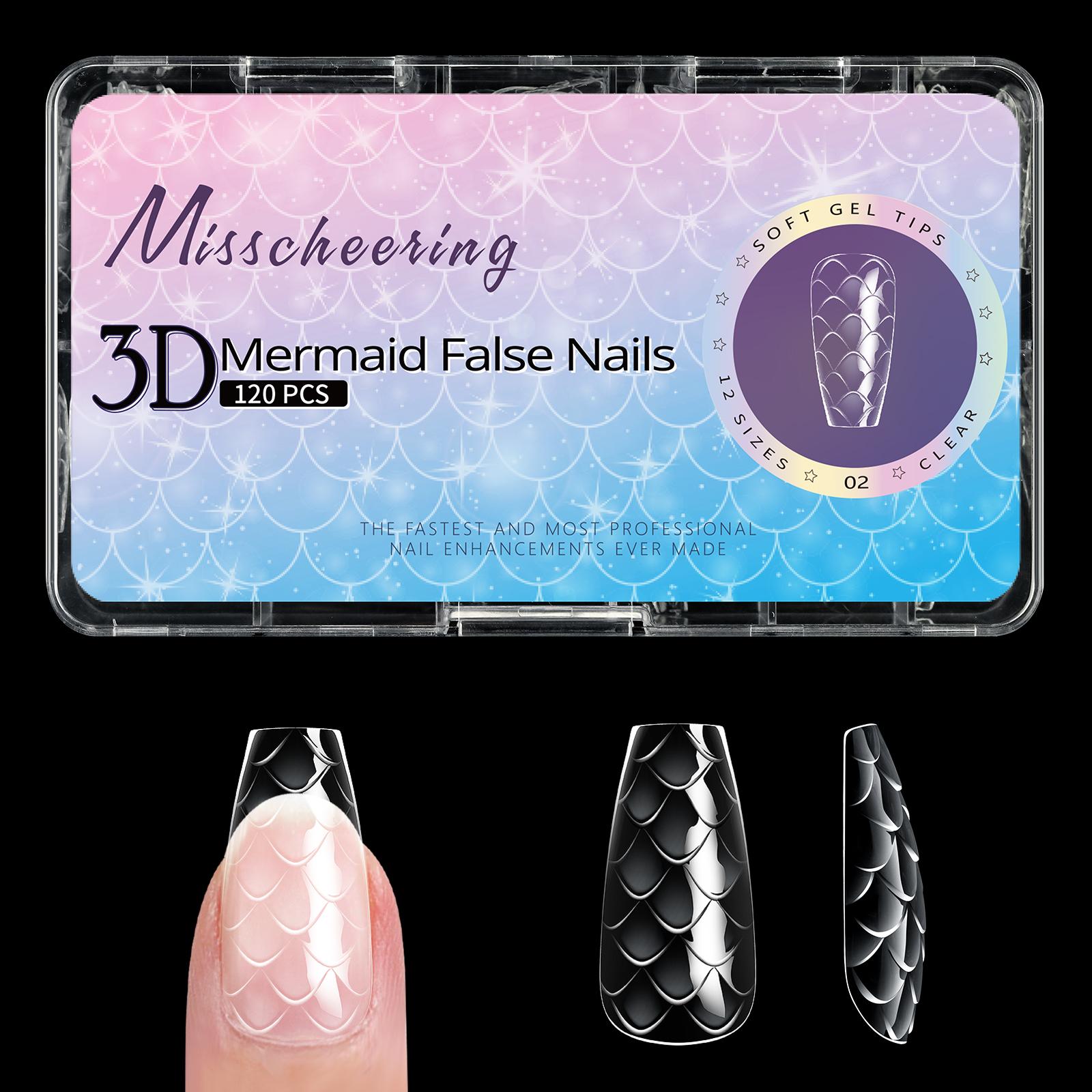 

3D Mermaid False Nails 120/140Pcs Soft Gel Tips Press On Acrylic Nails Almond Coffin Clear Full Cover DIY Fake Nail Supplies