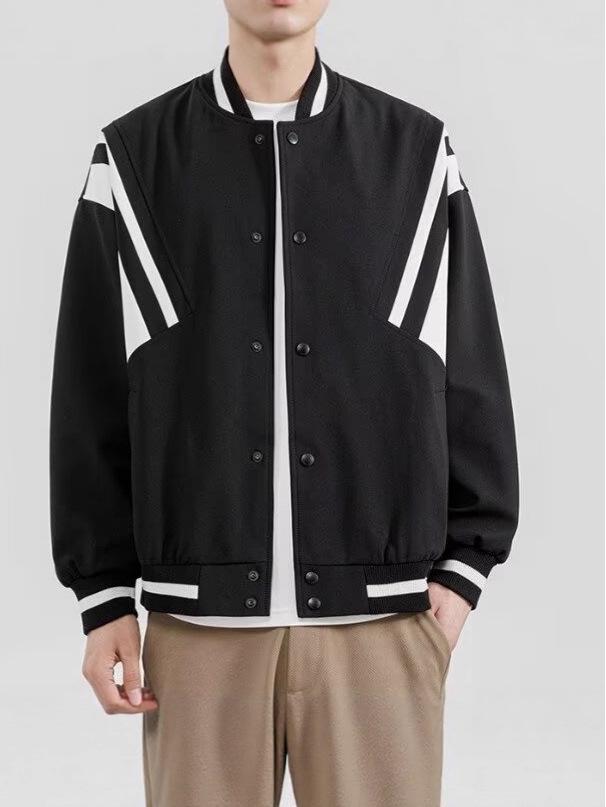 Men's American Vintage Patchwork Bomber Jacket - Trendy High Street Loose Casual Baseball Style