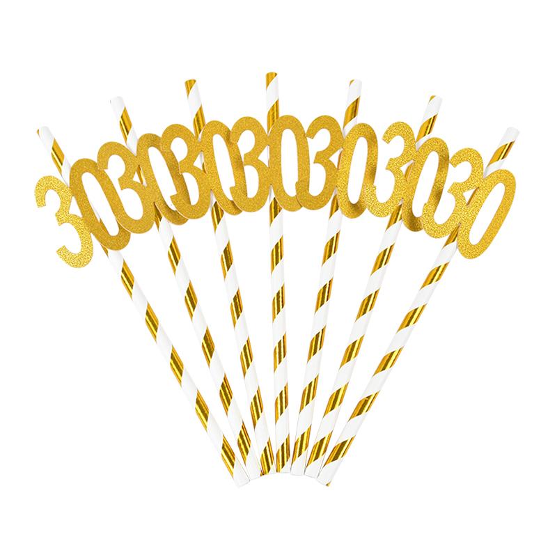 

10/20Pcs 30 40 50 60 Gold Striped Paper Straw Adult Birthday Party Decoration Drinking Straw 30th Anniversary Supplies Gifts 10pcs
