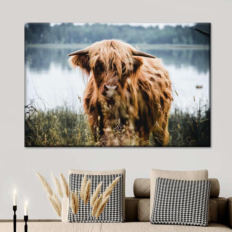 Amazing Portrait of Scottish Highland Cow Wall Pictures Canvas Painting Animal Posters Prints Living Room Home Decor