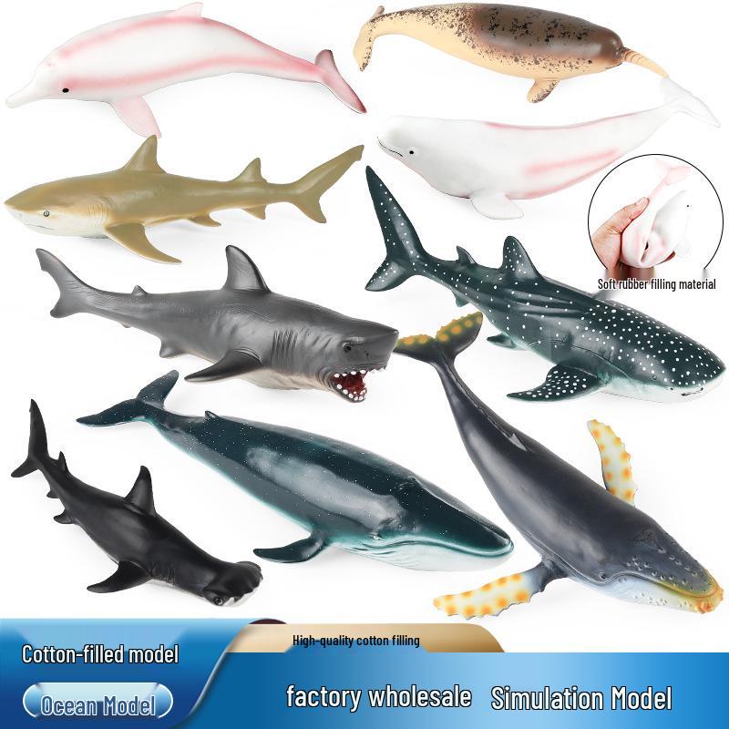 Soft Rubber Marine Animal Models: Great White Shark, Megalodon, Beluga, Blue Whale, Whale Shark, Dolphin Toys for Kids