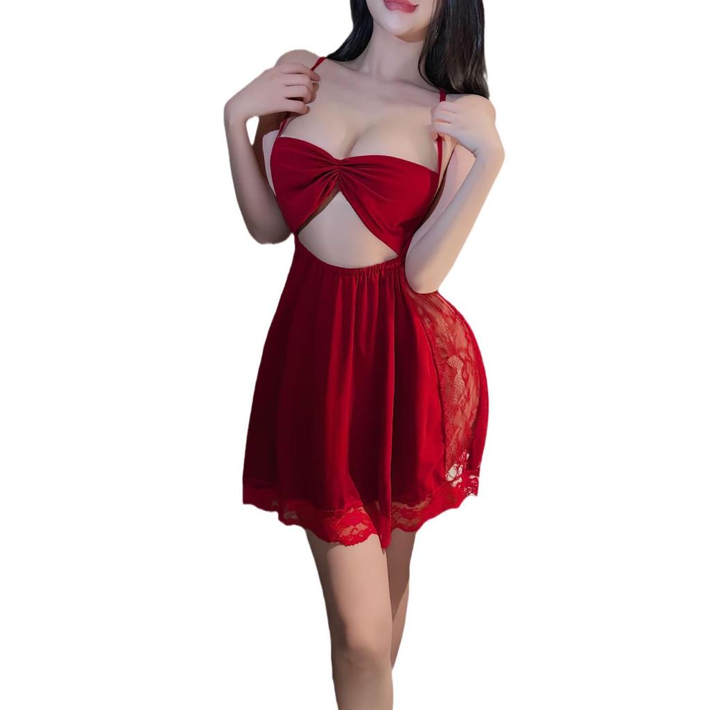 Lianxiang Sexy Bow Backless Nightdress - European & American Style Women's Lingerie Pajamas with Removable Straps