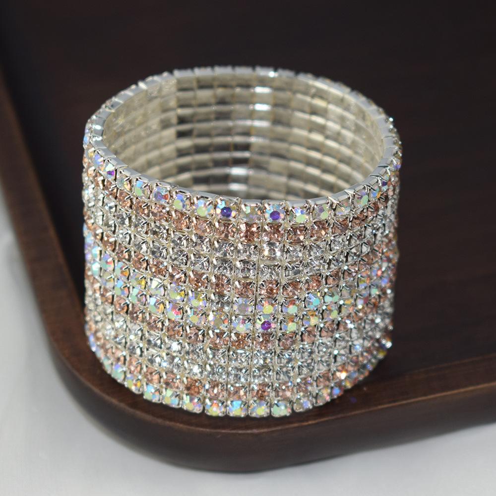 Bracelet Super Flash Incrusté de Cristal Brillant Strass Multi-Couches Large Cordon Élastique Ornement