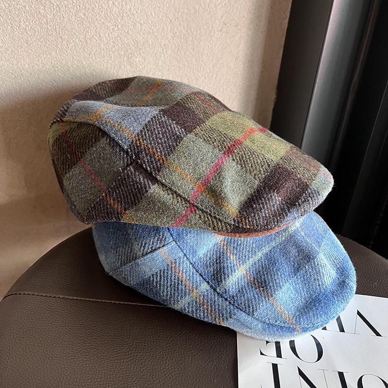 Retro Autumn Fashion Checkered Pattern Women Casual Beret For Use Outdoor