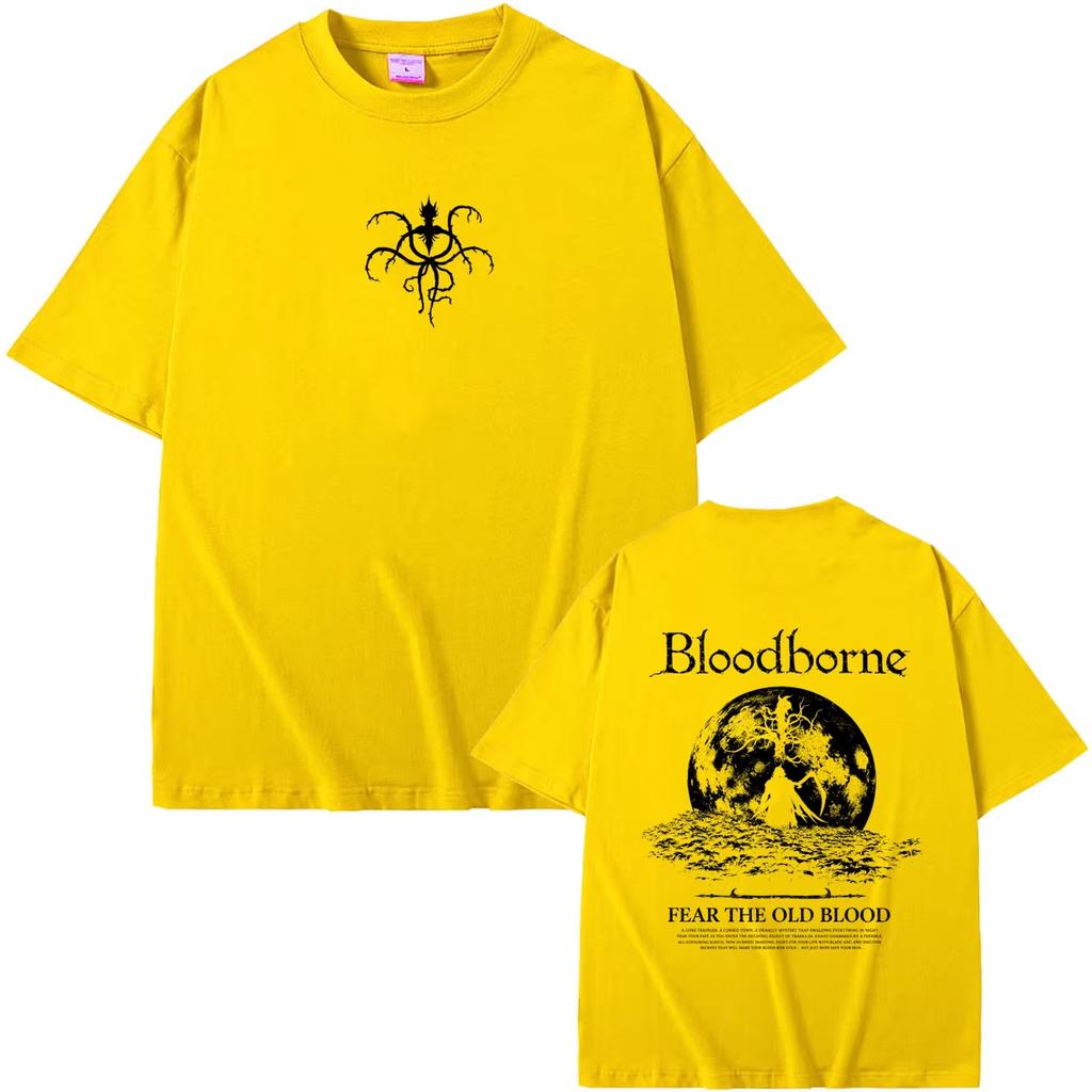 Camiseta Unisex Verano Estilo Horror Estampado Gráfico Game Bloodborne Fear The Old Blood Manga Corta Holgada para Hombre y Mujer