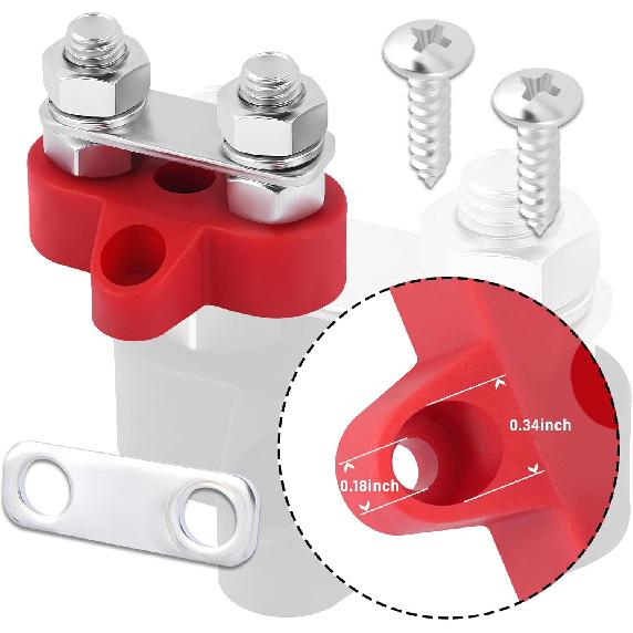 2PCS Battery Terminal Distribution Block,M8 Dual Studs Bus Bar Terminal Block With Battery Terminals Top Post,Negative & Positive 12V Power