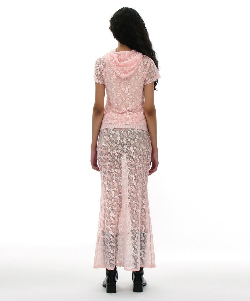 Partimento Woman Lace Flare Maxi Skirt_Pink