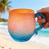 Ocean Sunset Glass Mug Gradient Coffee Cup with Wave Embossing 350ml Large Capacity Beverage Cup Holiday Gift for Beach Lovers