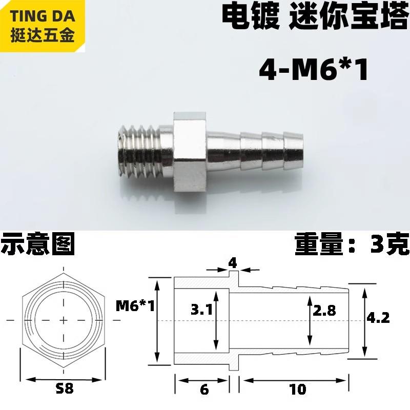 M3 M4 M5 M6 Metrisch Außengewinde 3/4/5/6 mm Schlauchtülle Messing Vernickelt Rohrverschraubung Verbinder Öl Schmierung