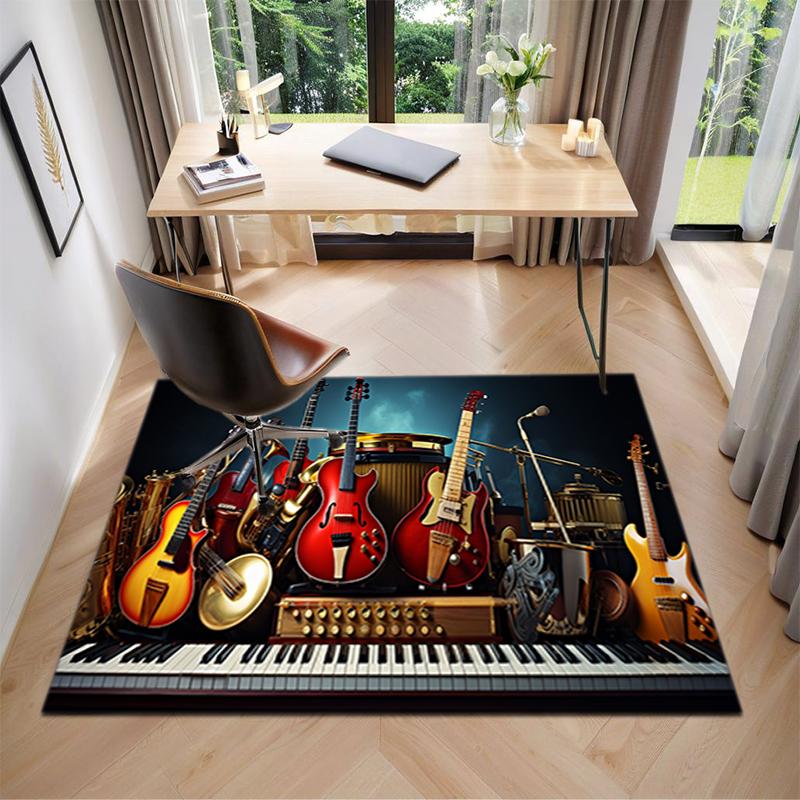 1Pc Electric Guitar Theme Printed Circular Carpet, Home Door Mat, Outdoor Travel Protection Carpet A2