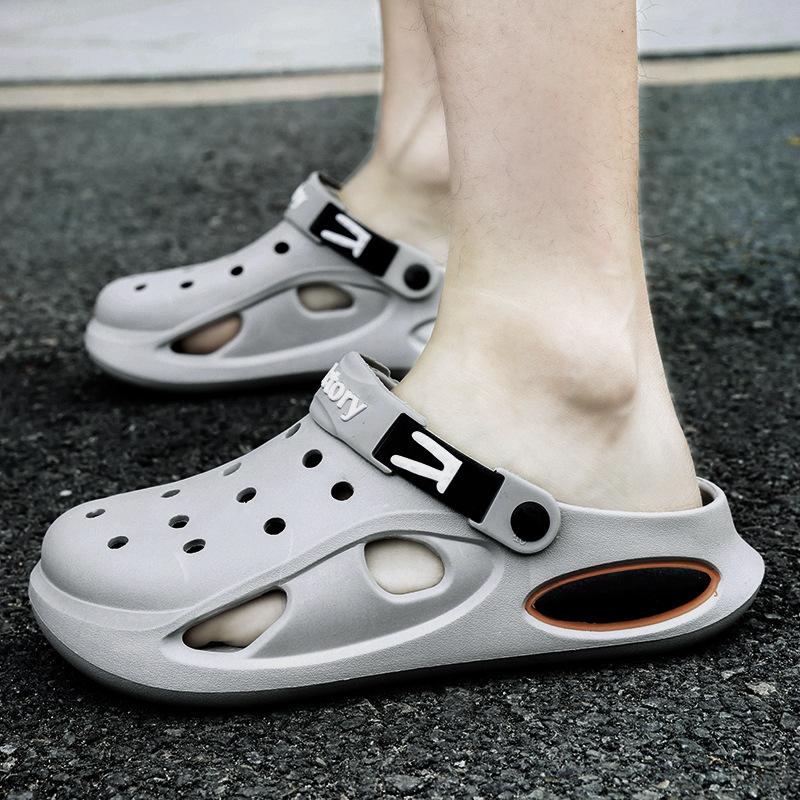 Thick-Soled Wear-Resistant Hole Shoes Men'S Garden Beach Sandals Wear Casual Trend Bag Head Slippers Men
