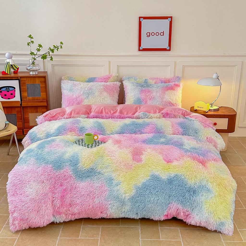 "Mink Velvet Plush Winter Bed Set: Four-Piece Solid Color Quilt Cover"