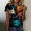 Fashion Women's T-shirt 3D Printed Kawaii Cat Pattern Short Sleeved Round Neck Top Summer Outdoor Casual Street Simple Clothing