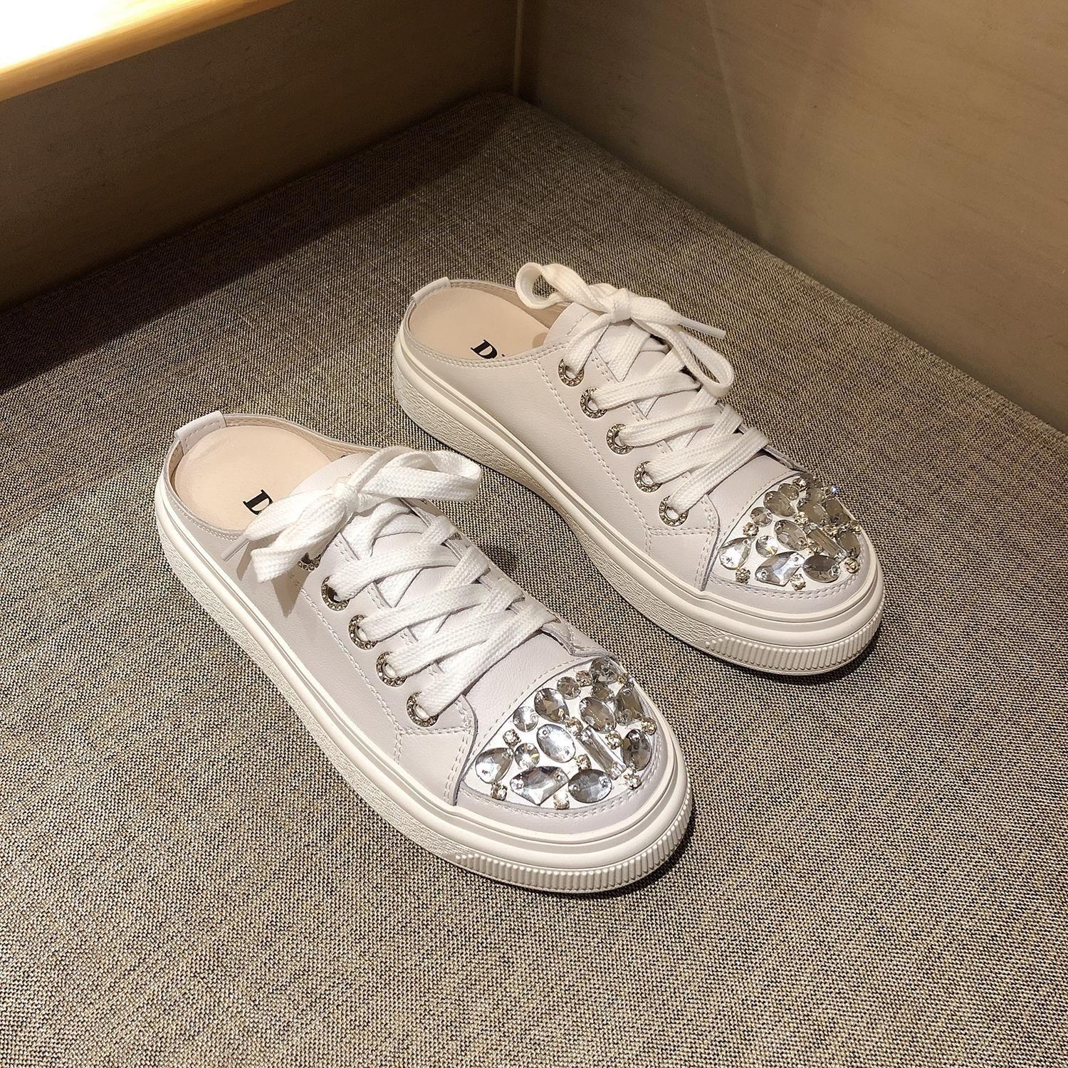 

Baotou half slippers women s fashion outer wear 2025 spring and summer new rhinestone lazy breathable women s shoes platform tide sandals 40