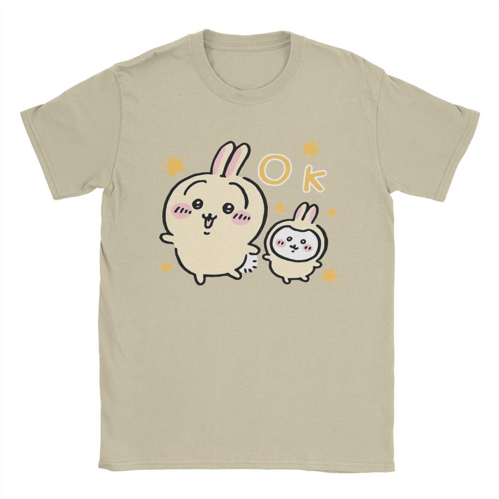 Casual Chiikawa Yellow OK T-Shirts for Men Crew Neck 100% Cotton T Shirt Short Sleeve Tee Shirt Plus Size Clothes