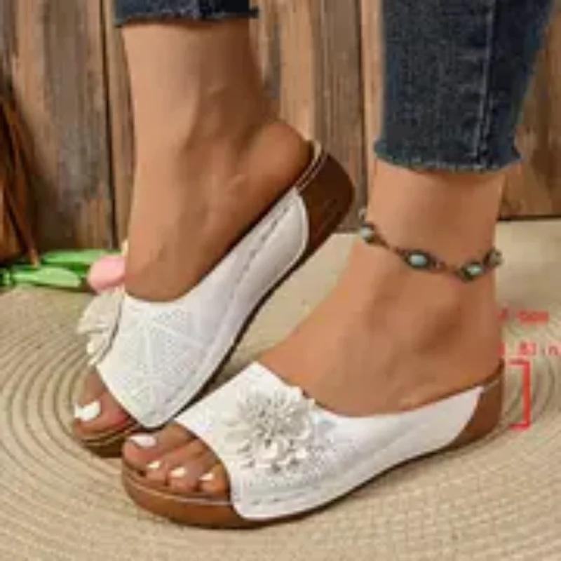Fashion Sandals Women Summer New 2025 Women's Woven Flower Wedge Slippers Outdoor Sports Beach Casual Peep Toe Comfortable Shoes
