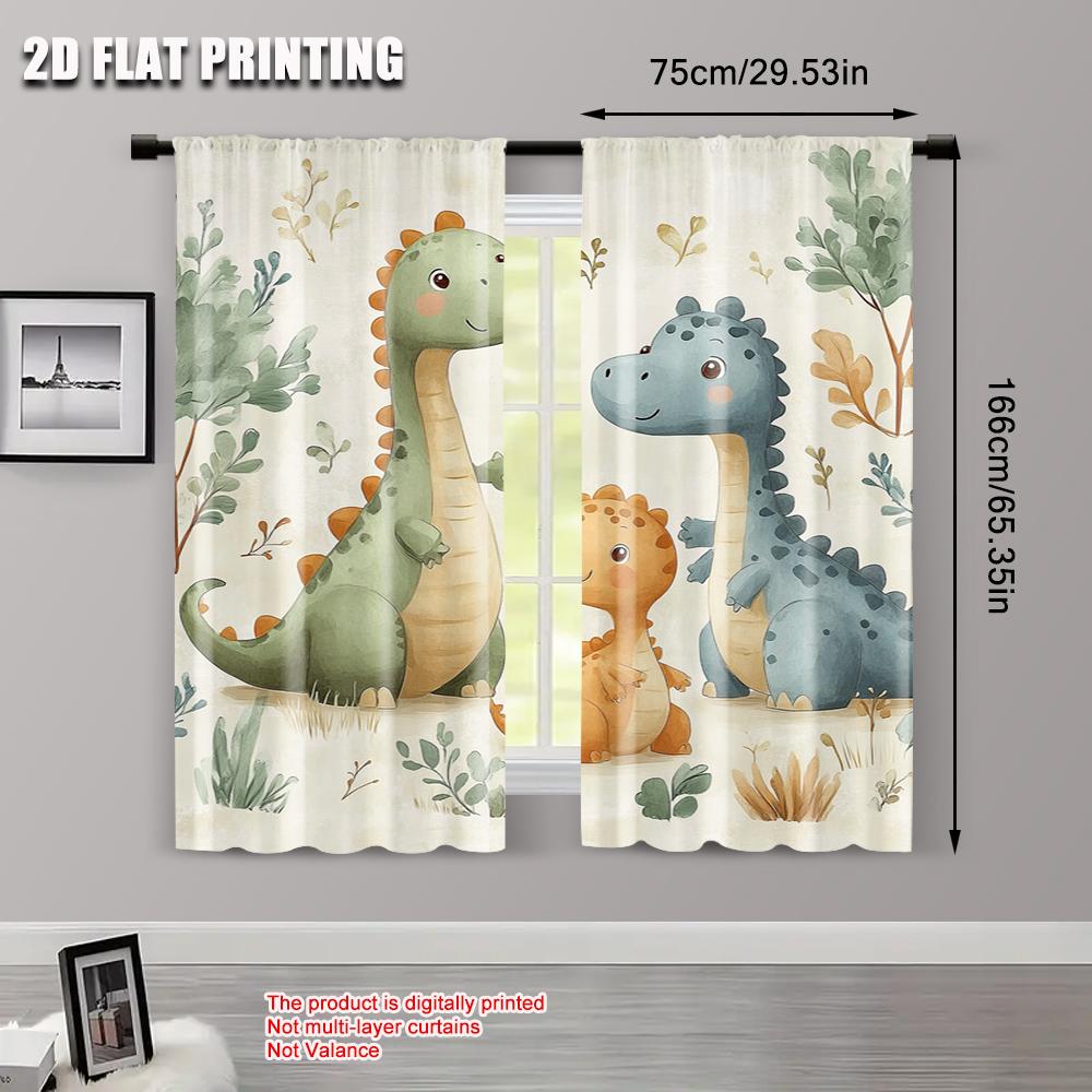 2pcs   Spring Summer Curtains Cute Dinosaur Watercolor Sheer Curtains Versatile Polyester Outdoor Decorations Perfect for Bedroom