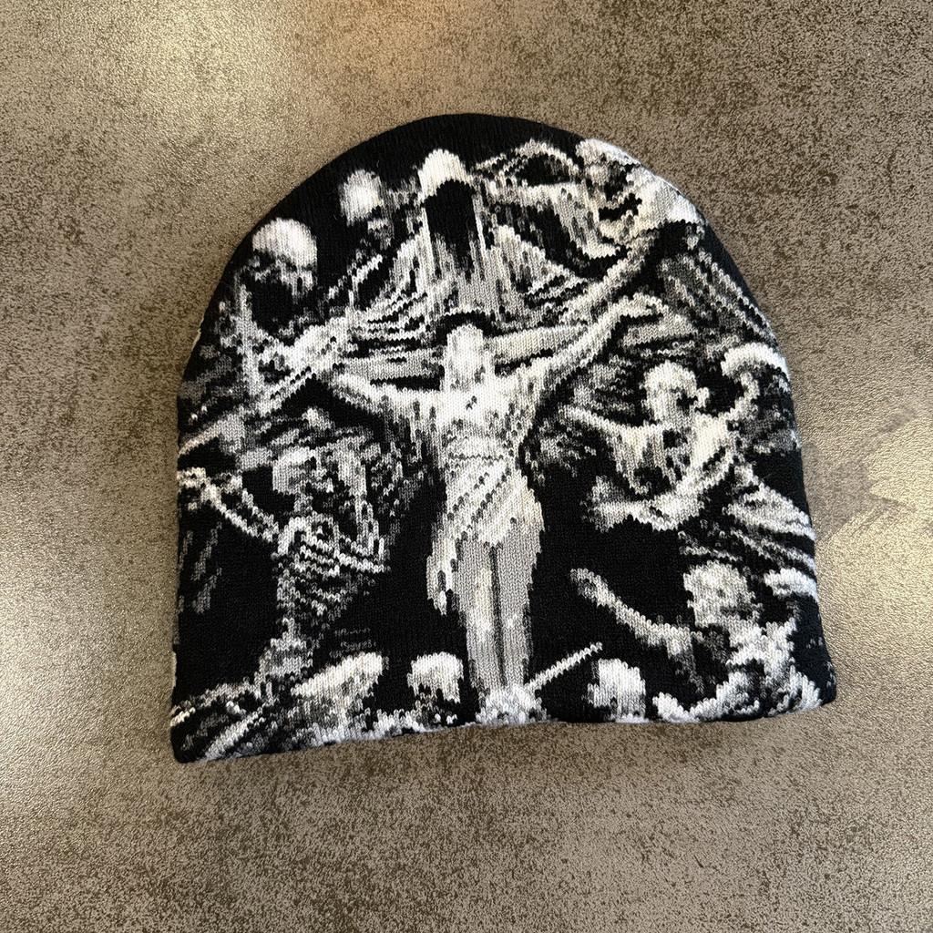 Knit Beanie Hat With Colorblock Pattern For Streetwear And Warmth