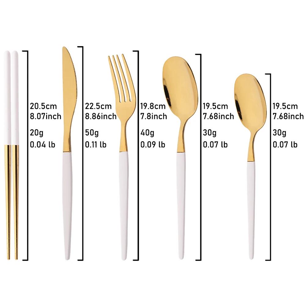 20-teiliges goldenes Geschirrset Edelstahl Tafelgeschirr Steakmesser Gabel Löffel Teelöffel Essstäbchen Besteckset Küchenbesteck