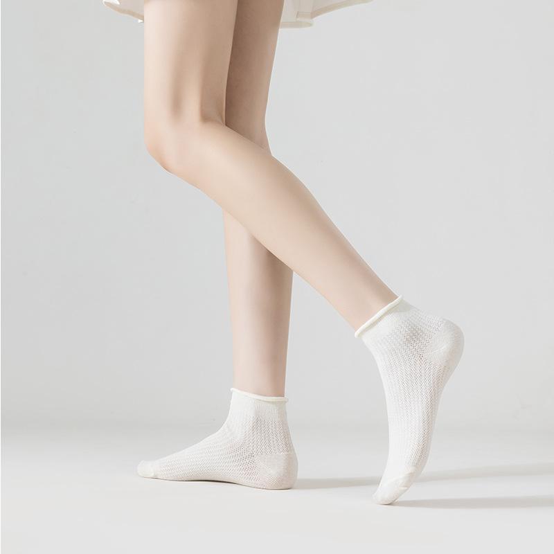 Damen Sommer Dünne Modische Alles Passt Zusammen Kontraktierte Gerollte Kante Einfarbig Kurze Socken