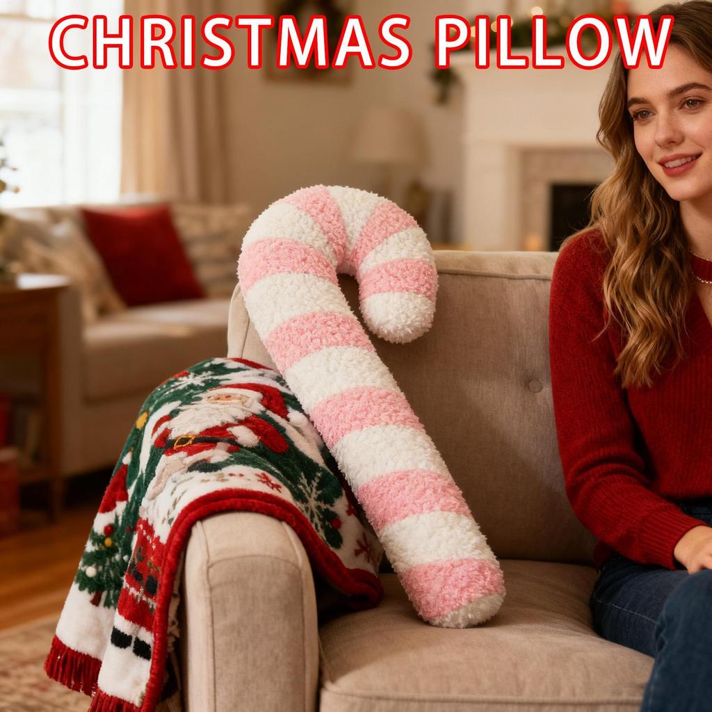 Christmas Decorative Pillows Soft Lollipop Shape Plush Cushion Plush Candy Cane Pillows For Chair Sofa Bedroom Living Room Dorm