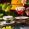 Set, Red/Green Floral Tea Cup and Saucer, Ceramic Coffee Mug and Saucers, Girls' Drinking Cup for Breakfast, Tea Party, Afternoon Tea, Home, Garden