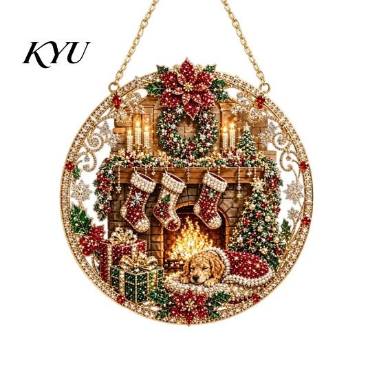 Decorative Ornaments for Home Christmas Rhinestone Painting Suncatcher Kit, Round DIY Hanging Decor Gifts Tree Home, Craft Pendant Holiday Party