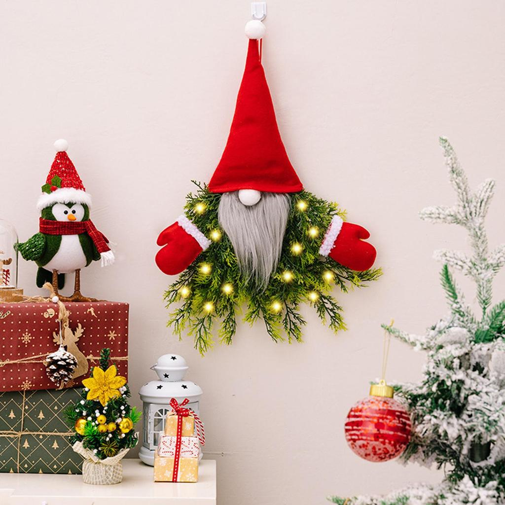 Christmas Wreath Artificial Greenery Home Decor Gnome Christmas Wreath With Lights For Indoor Window Fireplace Shelf Bedroom
