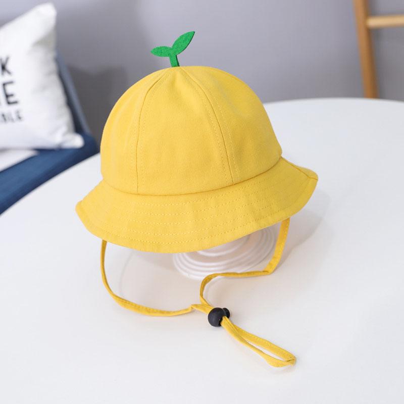 Cute Baby Bucket Hat With Sprout Spring Summer Children  Drawstring Fisherman Hat Solid Color Boys Girls Beach Panama Sun Cap