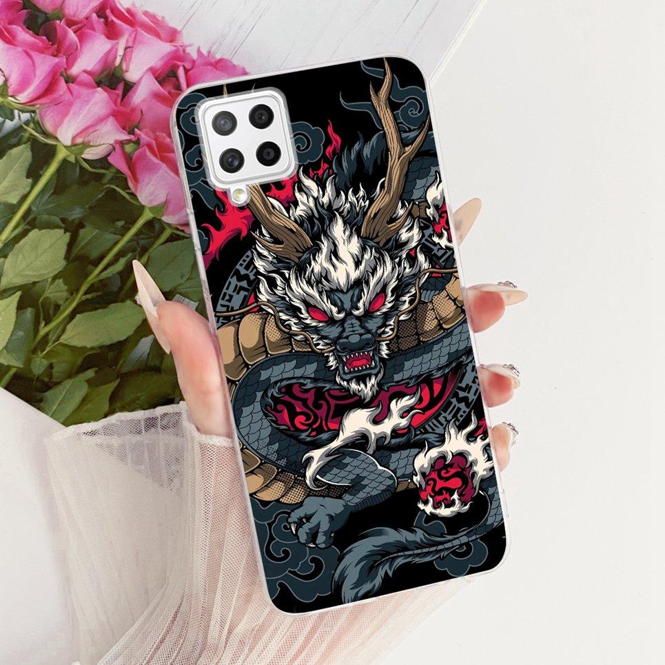 For Samsung Galaxy A22 A22s A12 F12 M12 F42 Phone Case Chinese Dragon Cute Cat Cartoon Pattern Casing Soft Clear Silicone Cover