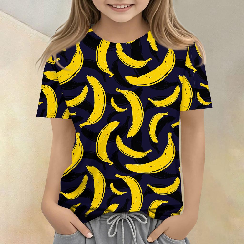 Children's Printed Round Neck Short Sleeved Casual T-shirt