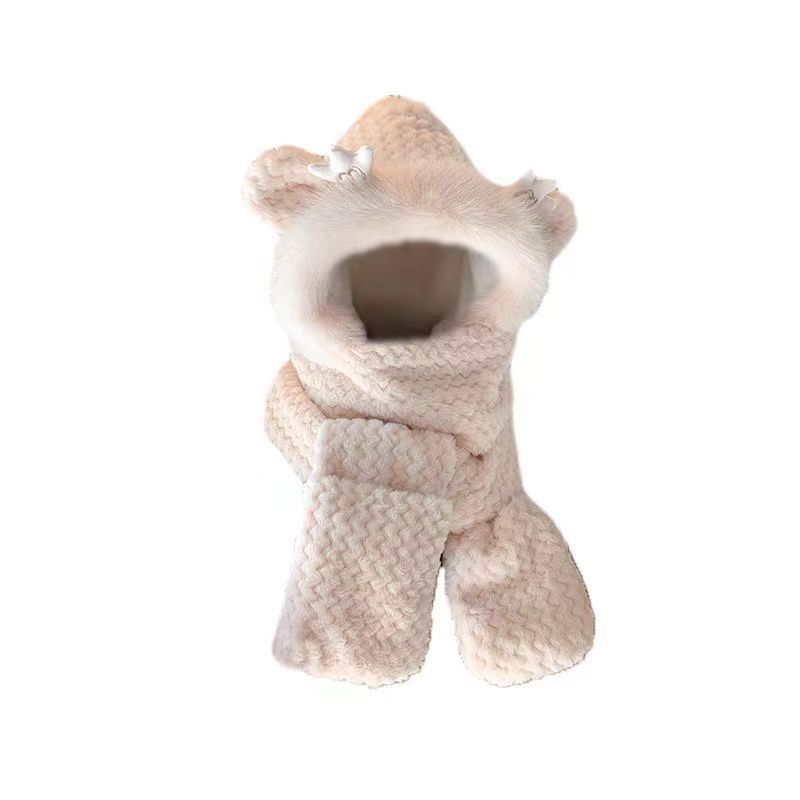 Winter Dragon Ball Cute Hat for Women Thickened Gloves Scarf Integrated Scarf Hooded Plush All Match Warm Three Piece Set