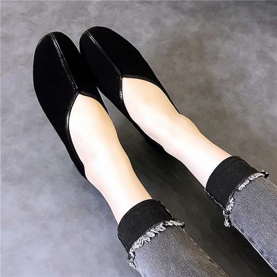 Runde Spitze High Heels Herbst neu schwarz runde Spitze dicker Absatz flacher Ausschnitt Einzelne Schuhe Schafleder Damen