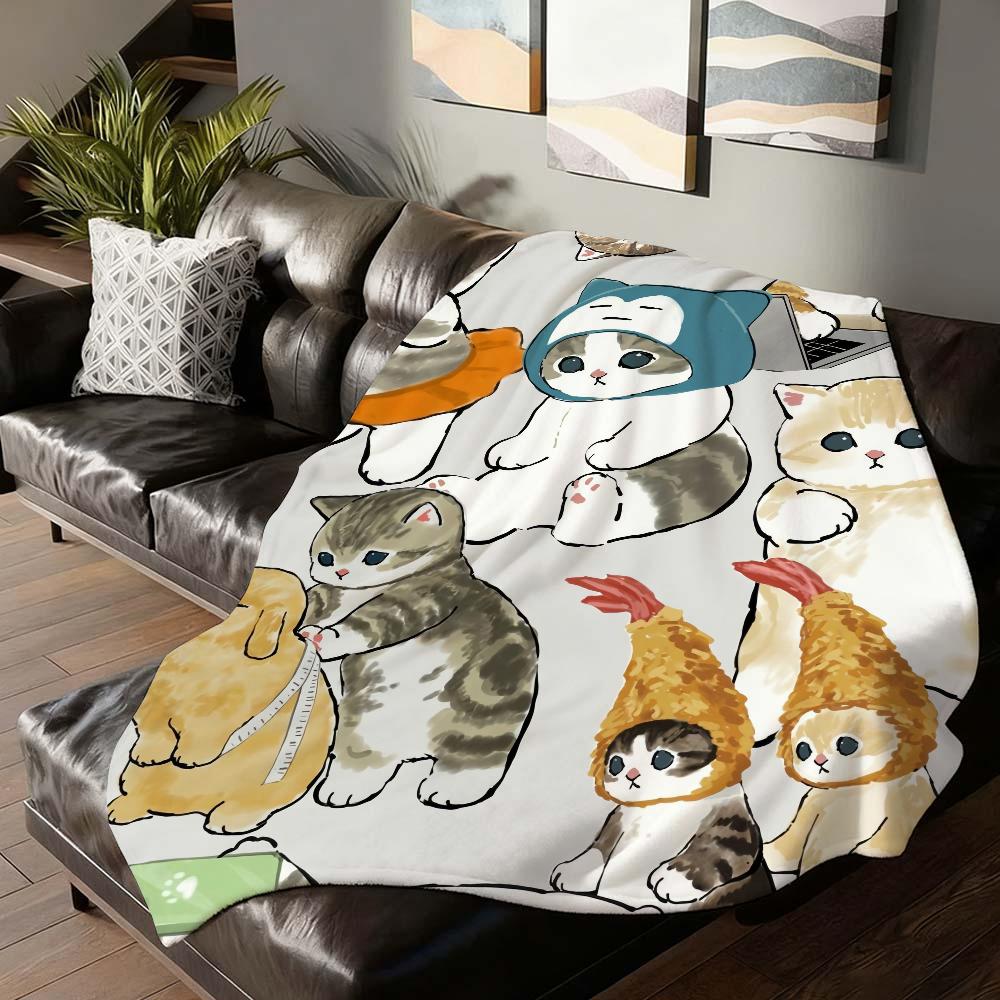 Kreskówkowy Uroczy Kot M MoFusand Koc Miękki i Przyjazny dla Skóry Na Kanapę Łóżko Do Drzemki Narzuta Na Kołdrę Na Cały Rok Kołdra