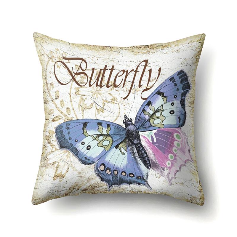 Polyester Pillowcase Peach Leather Velvet Decoration Printed Butterfly Pillowcase Waist Cushion Cover Car Cushion Head Cushion Cover
