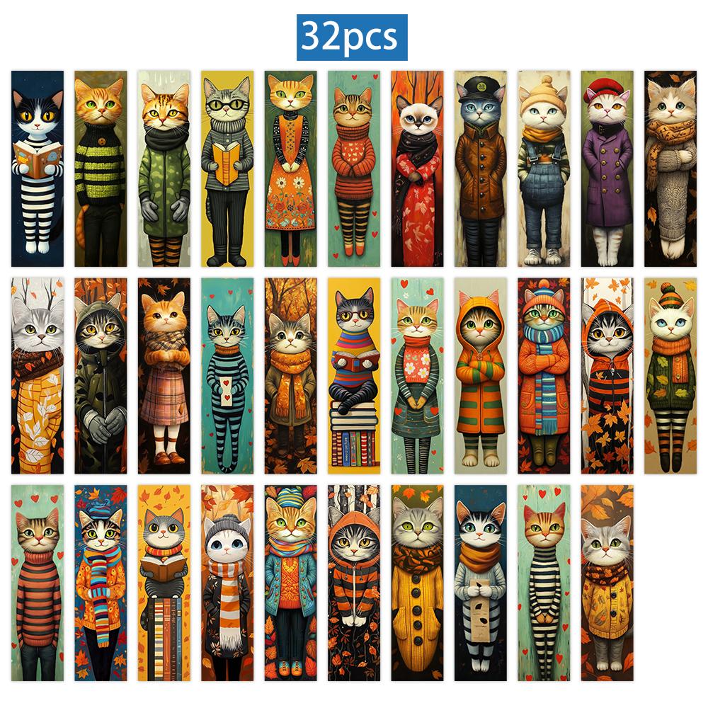 

32pcs, Cat bookmarks wearing clothes, back-to-school season, Christmas, Halloween, suitable for teachers, readers, and birthdays