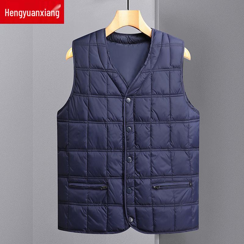 

Hengyuanxiang Men s Winter Down Vest: Warm, Lightweight, Sleeveless Jacket for Middle-Aged and Elderly 180 (63-70 kg) темно-синий